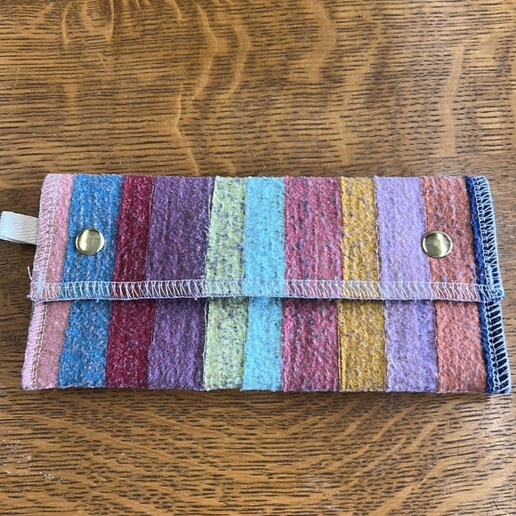 Scrap Felt Wallet Upcycled Felted Cotton Fabric One of a Kind Marley’s Monsters - Picture 1 of 9